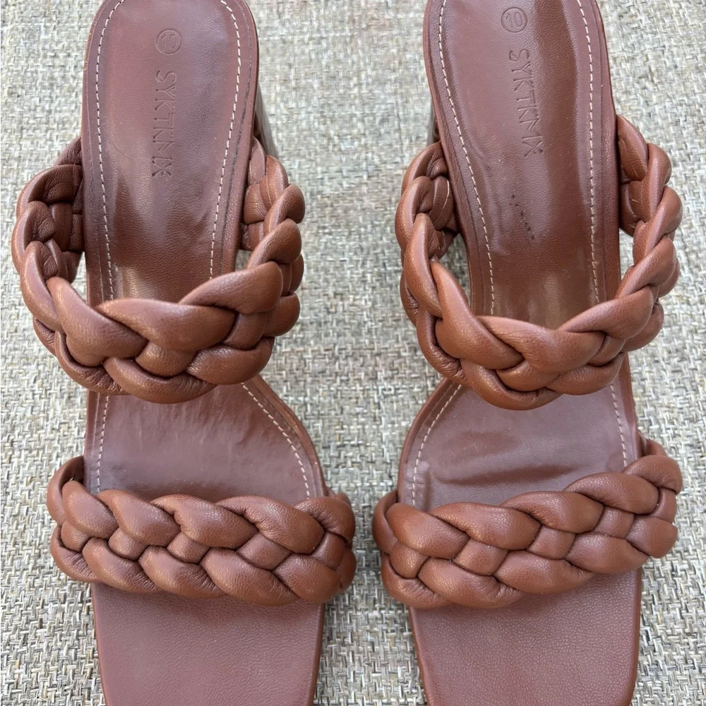 Braided Strap Brown Women’s Heeled Sandals - Picture 6 of 9
